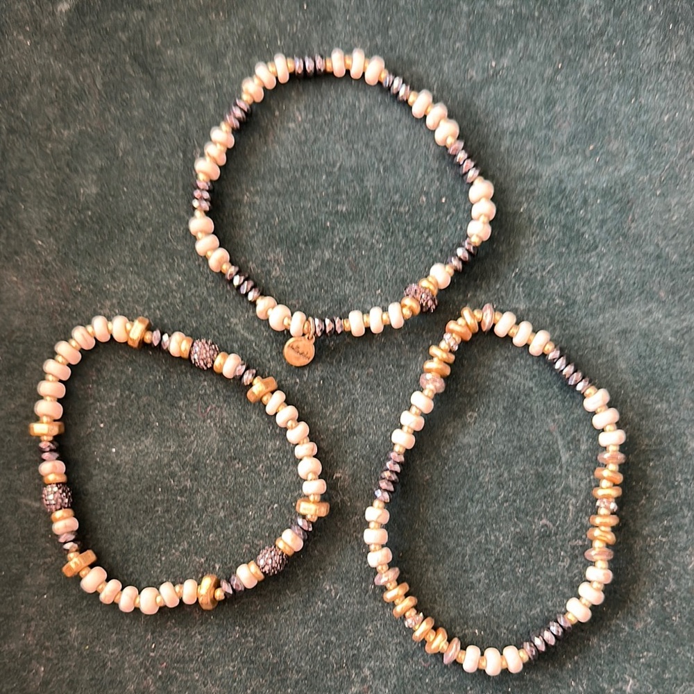 Stella & Dot Gold and Silver Bracelet Set with Shimmering Beads